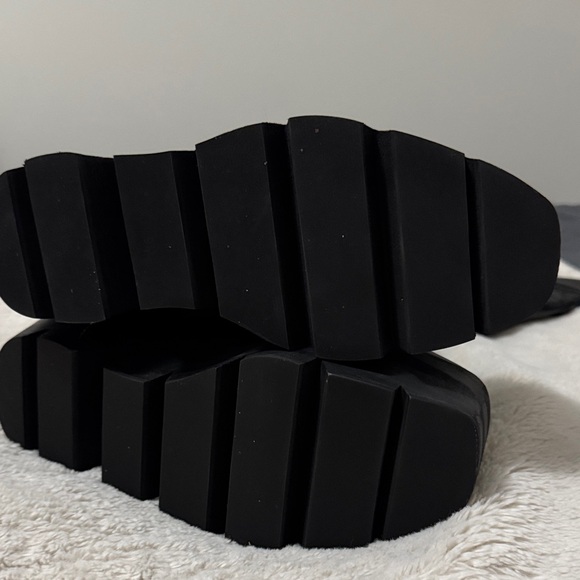 Gothic Black Buckle Strappy Monster Wedge Knee High Platform Boots - 9 - Picture 11 of 17